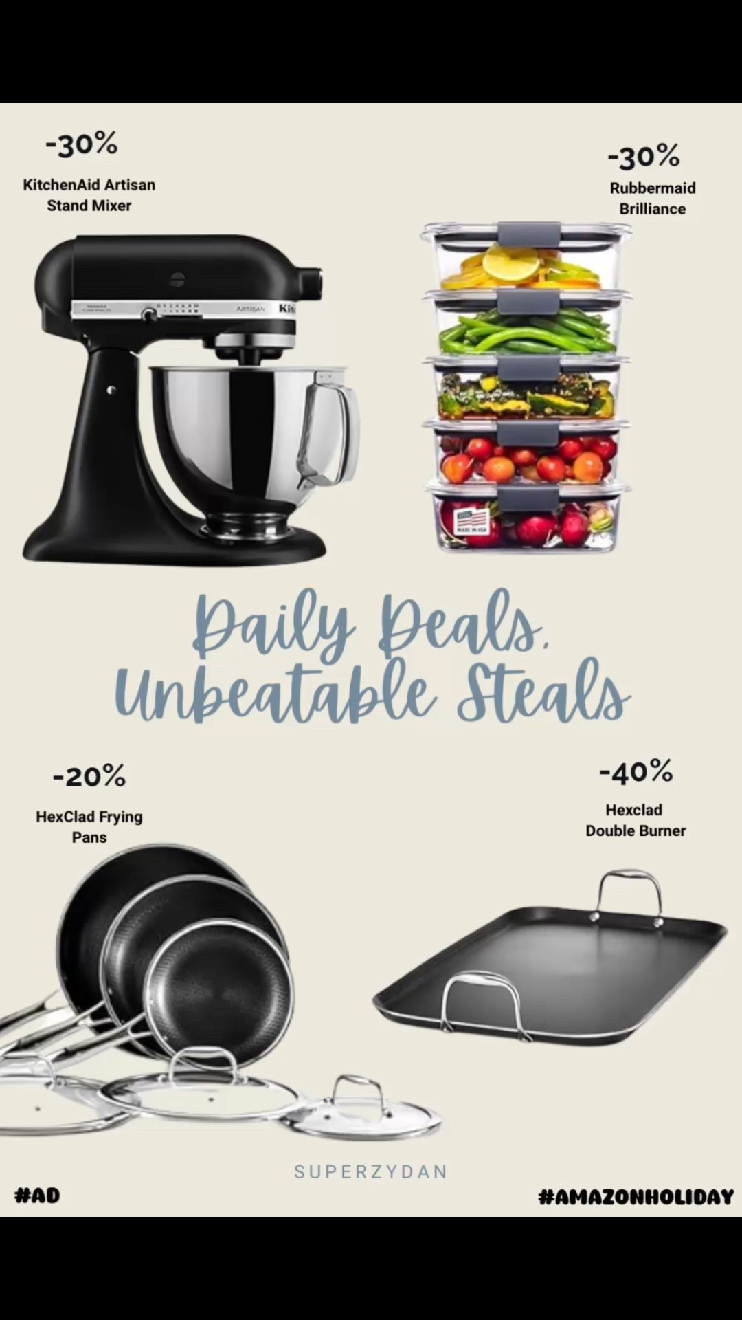 Gifts for the Home Chef! 👨‍🍳 Stop scrolling—these top kitchen essentials are currently up to 40% OFF! Score the iconic KitchenAid Artisan Mixer for the baker, professional-grade HexClad Hybrid Fry Pans and Double Griddle (up to 40% off on HexClad!), and the leak-proof Rubbermaid Brilliance Storage Set for meal prep. All these chef-approved items are deeply discounted, making this the perfect time to shop the best kitchen gifts while saving 20% to 40%!#LTKFinds #KitchenDeals #HomeChef #KitchenAidMixer #HexClad #HolidayGiftGuide #CookingEssentials #BlackFridayDeals #SaleAlert 

 

#LTKGiftGuide #LTKGiftGuide #LTKHoliday