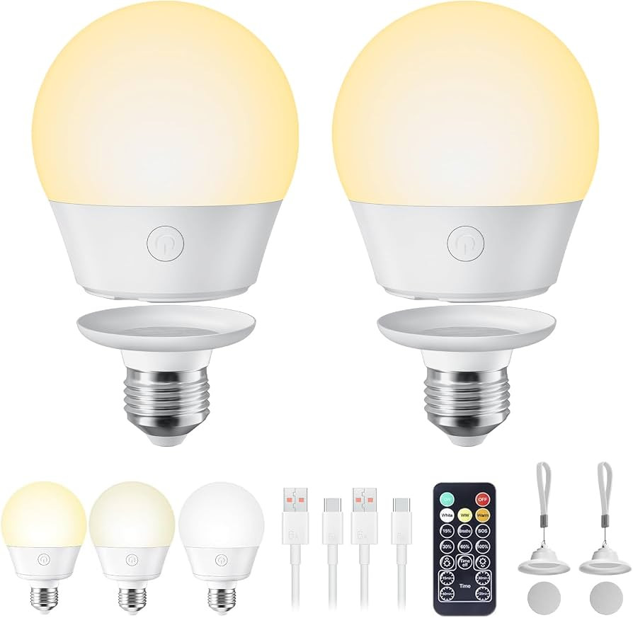 Brightown E26 Rechargeable Light Bulb with Remote Timer and 3 Color Temperatures, Battery Backup ... | Amazon (US)