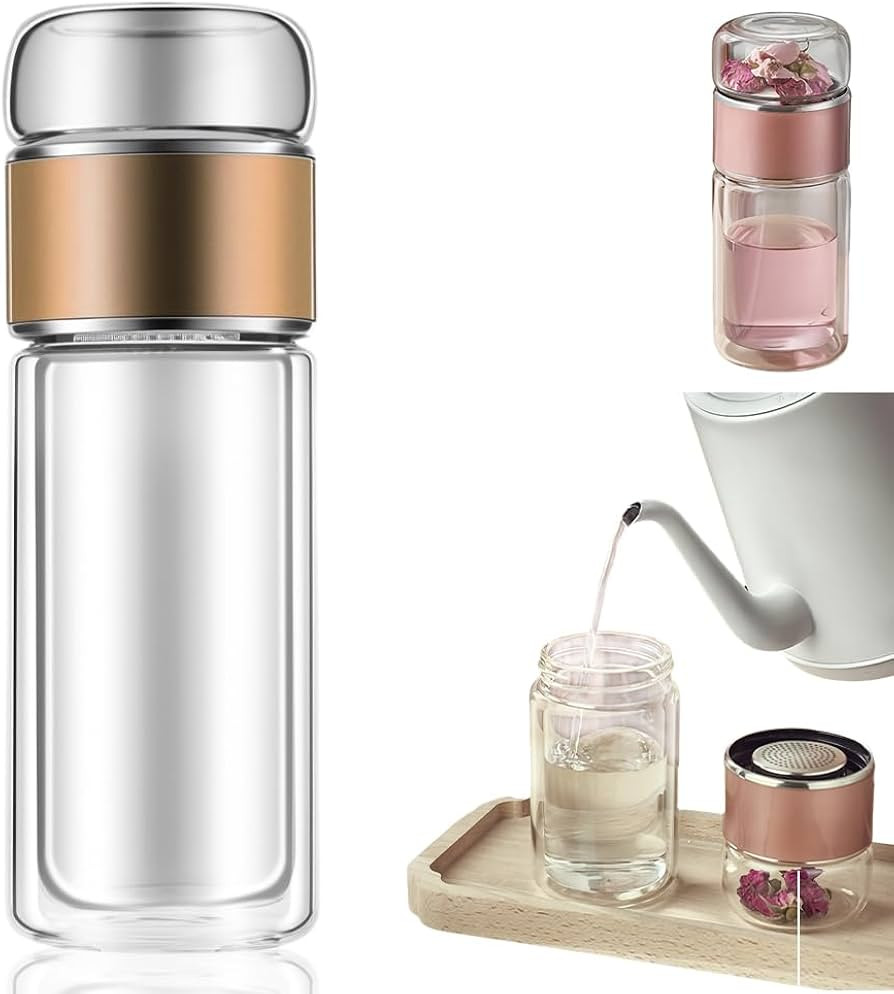 Runsgo Double Wall Glass Tea Infuser Bottle Tumbler,Leakproof Travel Mug With Stainless Steel Fil... | Amazon (US)