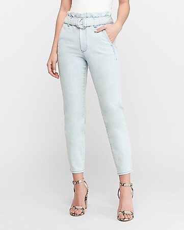 Super High Waisted Tapered Ankle Paperbag Jeans | Express