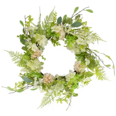 Northlight Hydrangea and Fern Spring Floral Berry Wreath- 28" - Green and Pink | Belk