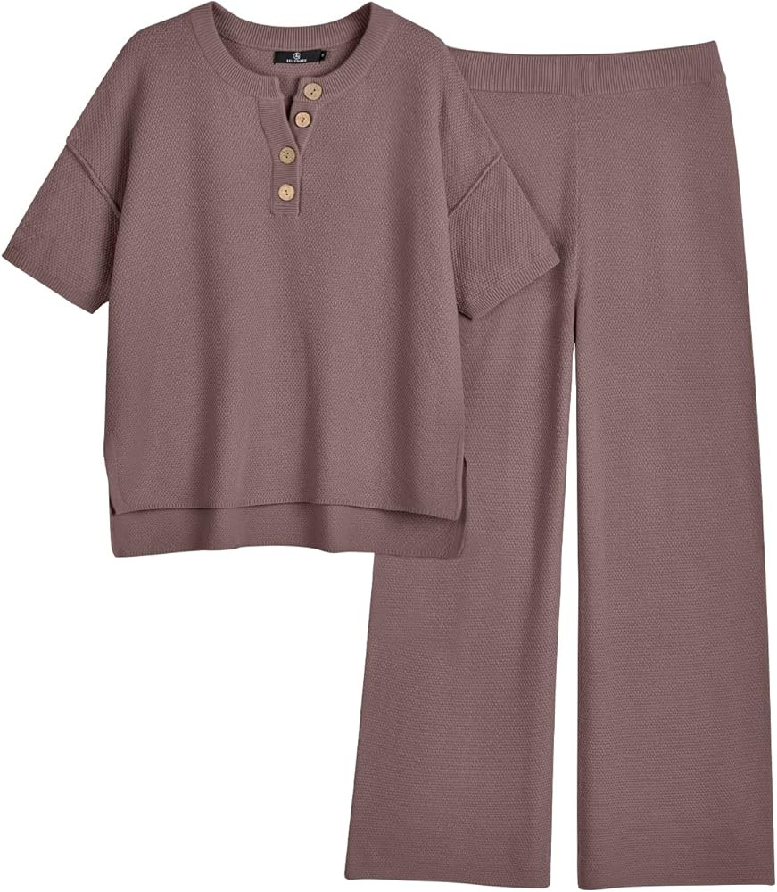 LILLUSORY Lounge Sets for Women 2 Piece Casual Outfits Matching Sets Short Sleeve Cozy knit Tops ... | Amazon (US)