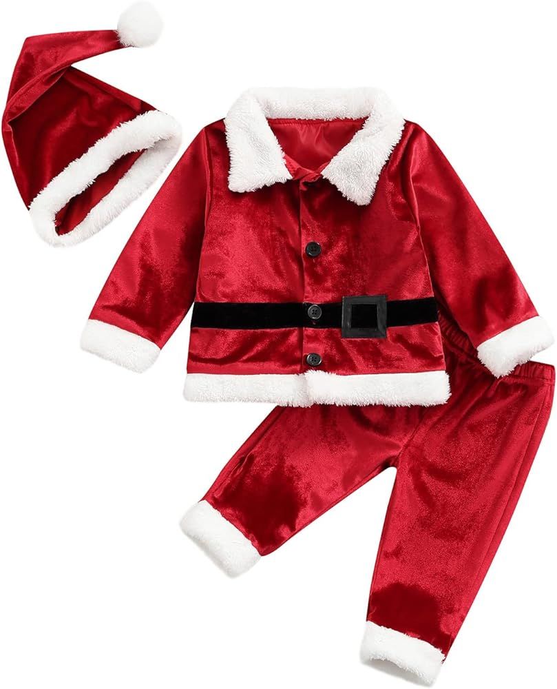 Emmababy Santa Costume Infant Baby Boy Velvet Outfit Toddler Girls Christmas Outfit Button Down P... | Amazon (US)