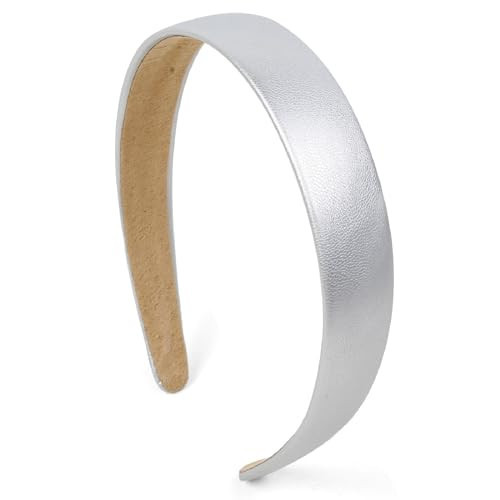 Silver Headbands for Women 1 Inch Wide Thick Silver Hairband Faux Leather Headband for Women and Girls Fashion Plastic Hard Head Band Solid Colors | Amazon (US)
