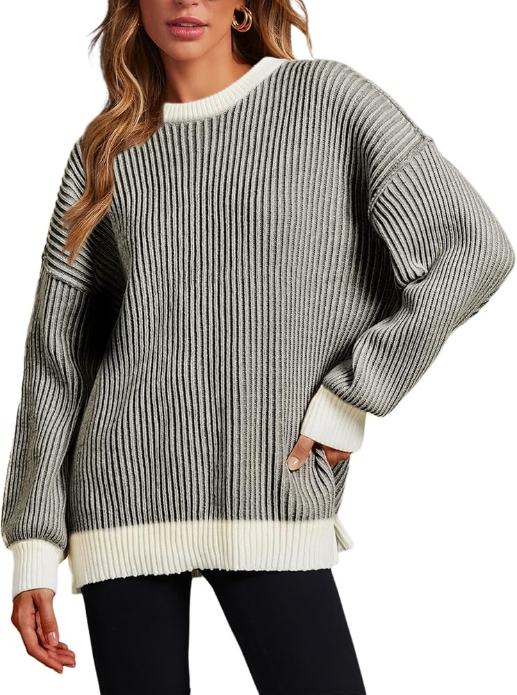 Beyond Chenille Sweater for Women Fall Casual Long Sleeve Crew Neck Pullover Rib Knit Blouse Tops | Amazon (US)