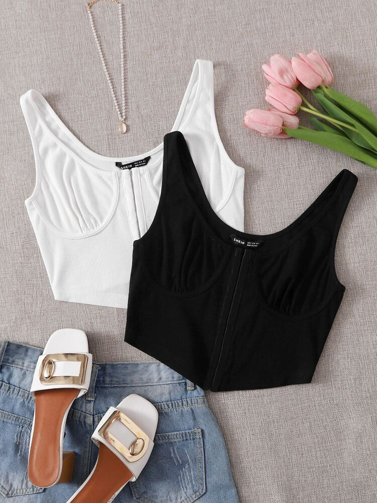 SHEIN 2 Pack Bustier Tank Top | SHEIN