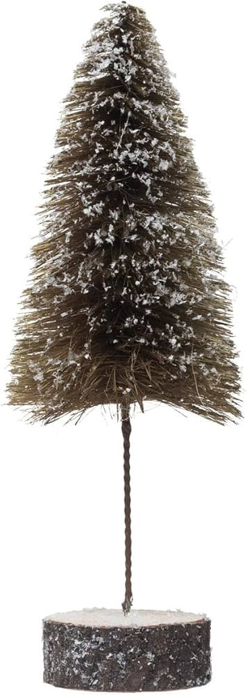Sisal Bottle Brush Tree with Wood Slice Base and Snow Finish, Mustard | Amazon (US)