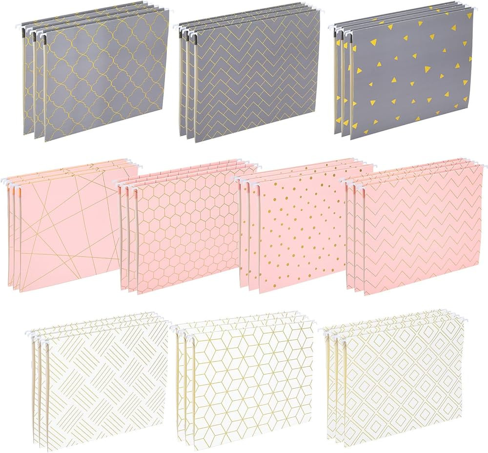 30 Pcs Geometric Hanging Folders with Foil Stamping Process, Including Adjustable Tabs and Insert... | Amazon (US)