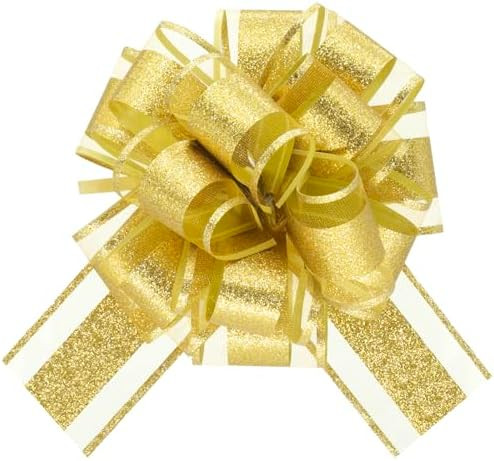 Gold Glitter Gift Bows– 6 Inch 6 Pack Instant Pull Bows for Present Wrap, Christmas, Wedding, A... | Amazon (US)