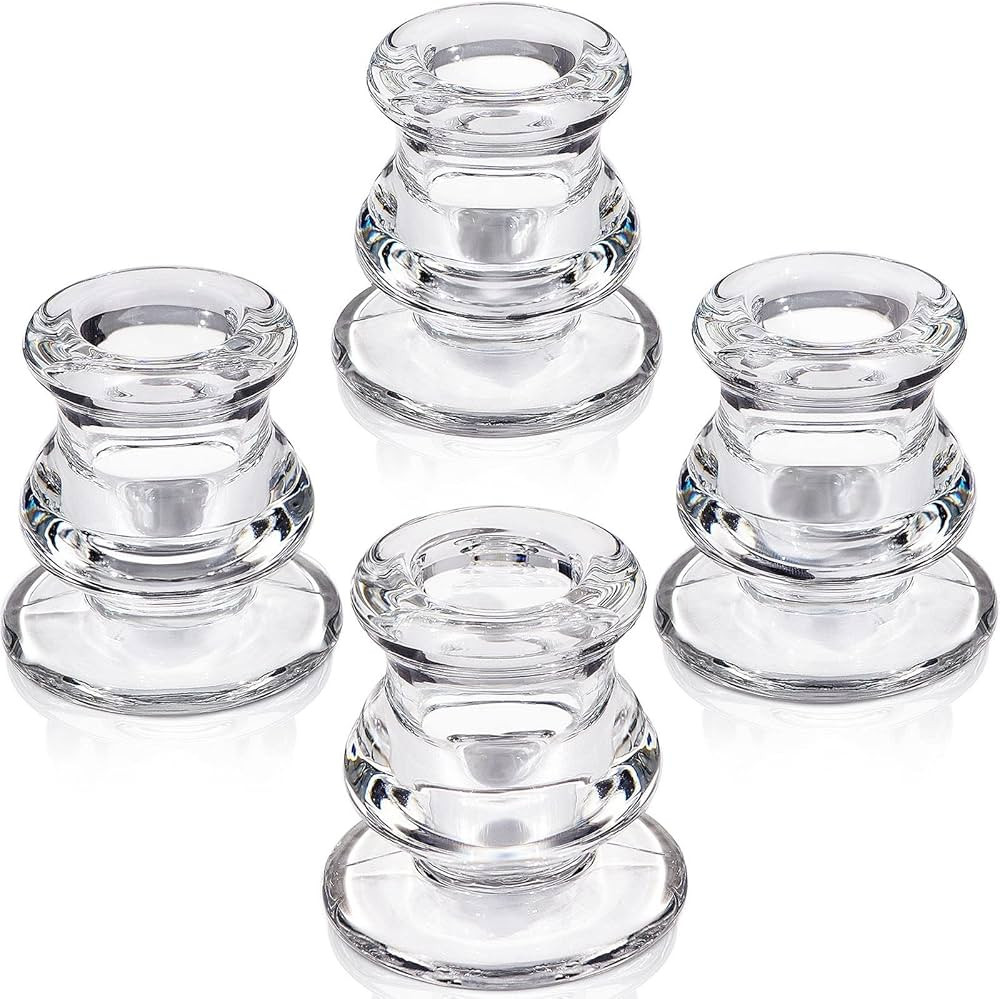 Candlestick Holders Set of 4 - Taper Candle Holders for Table Centerpiece - Thick Glass Candle Ho... | Amazon (US)