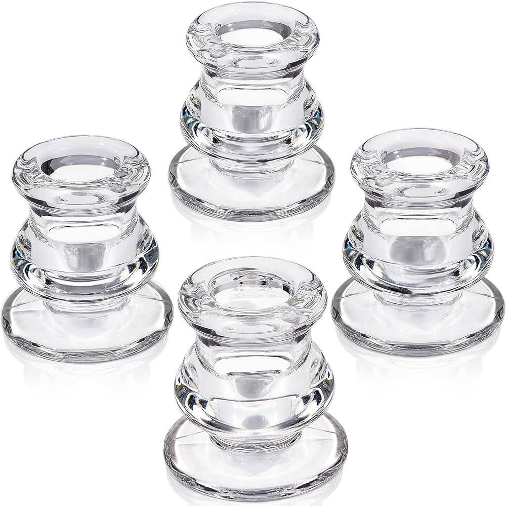 Candlestick Holders Set of 4 - Taper Candle Holders for Table Centerpiece - Thick Glass Candle Ho... | Amazon (US)