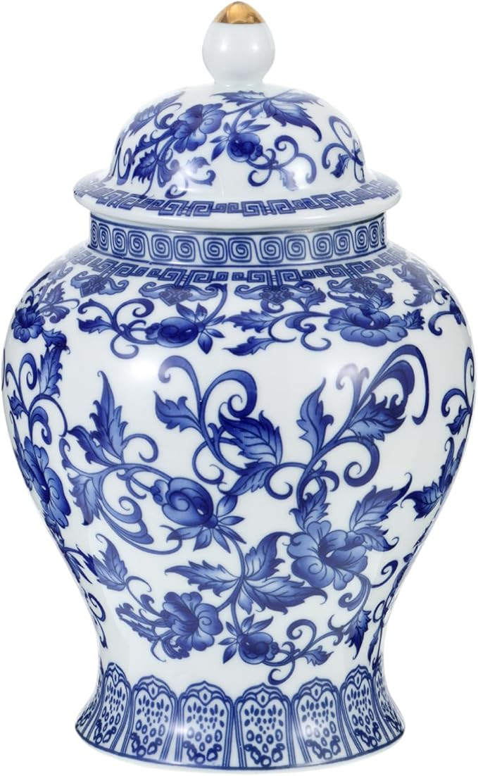 Chinoiserie Ginger Jar, 7.87 Inch Ceramic Blue and White Ginger Jar with Lid, Porcelain Ginger Ja... | Amazon (US)