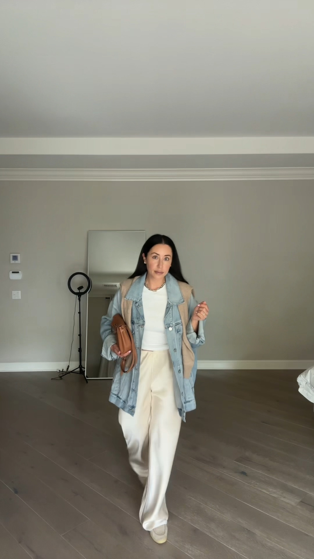 Casual look of the day. Love an oversized denim jacket with silk pants 

#LTKStyleTip #LTKSeasonal