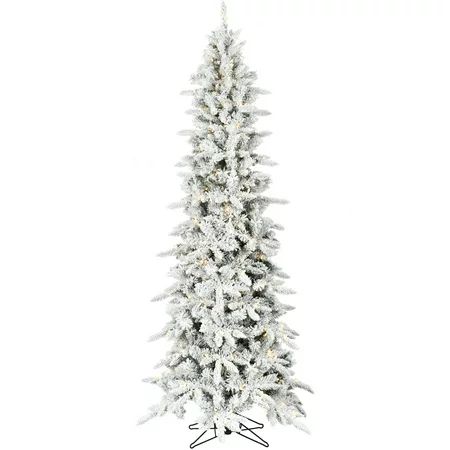 Fraser Hill Farm Slim Flocked Christmas Tree with Metal Base 7.5 Feet Tall | Walmart (US)