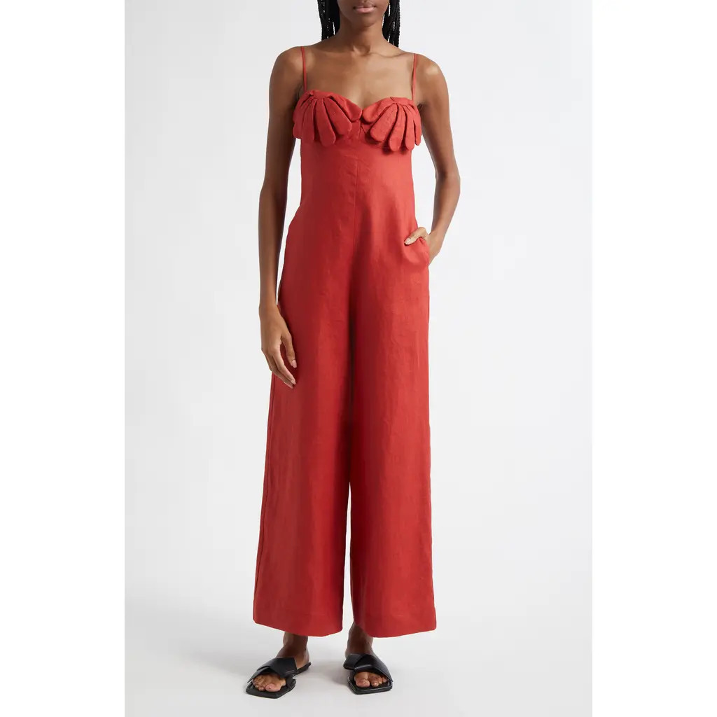 FARM Rio Red Petals Cup Wide Leg Linen Jumpsuit at Nordstrom Rack, Size Xx-Small | Nordstrom Rack