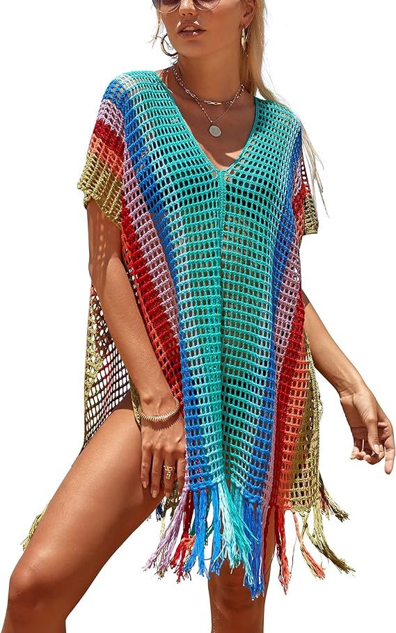Jeasona Women's Bathing Suit Cover Up Lace Crochet Pool Swim Beach Dress | Amazon (US)
