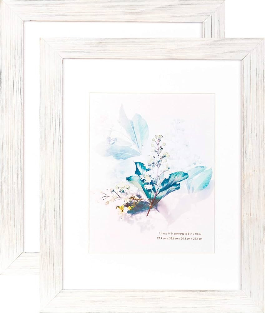 KAIWIN 100% Solid Wood White 11x14 Picture Frame 2 Pack Display Picture 8x10 with Mat, HD Glass I... | Amazon (US)