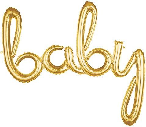 Baby 3D Script Foil Balloon- 39'' | Gold | 1 Pc. | Amazon (US)