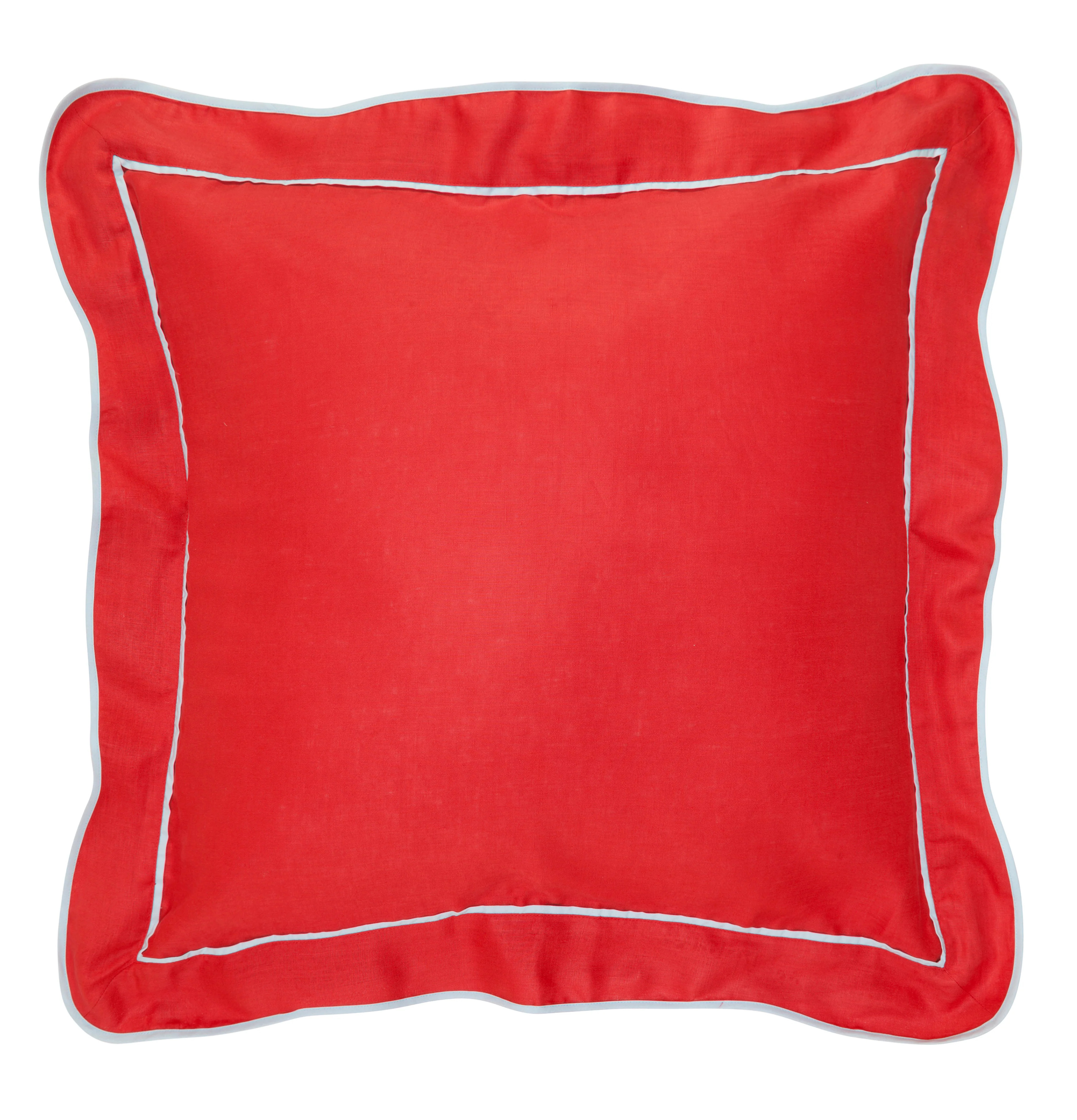 Red & Pale Blue Linen Scallop Shams | Biscuit Home