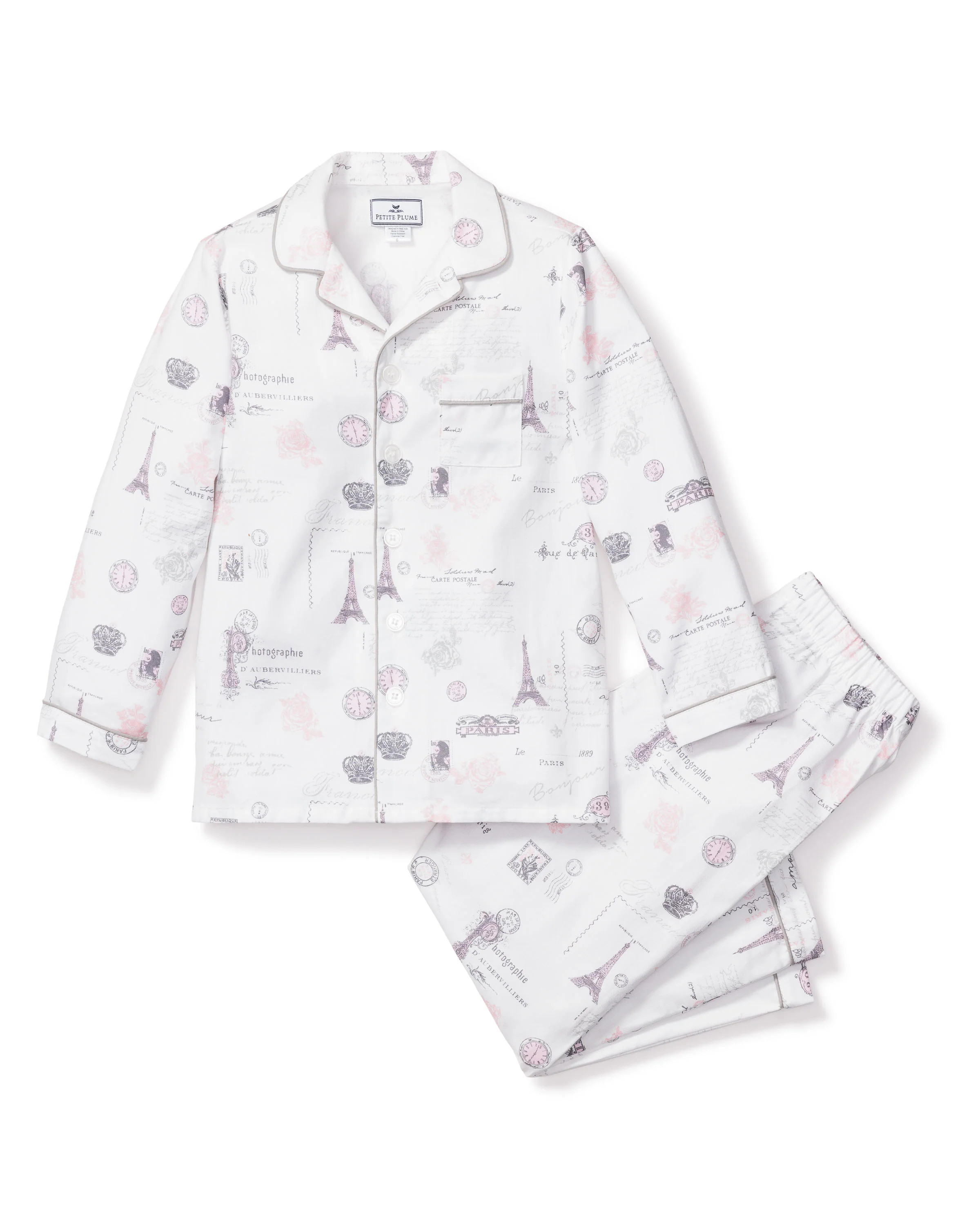 Kid's Twill Pajama Set in Paris Musings | Petite Plume