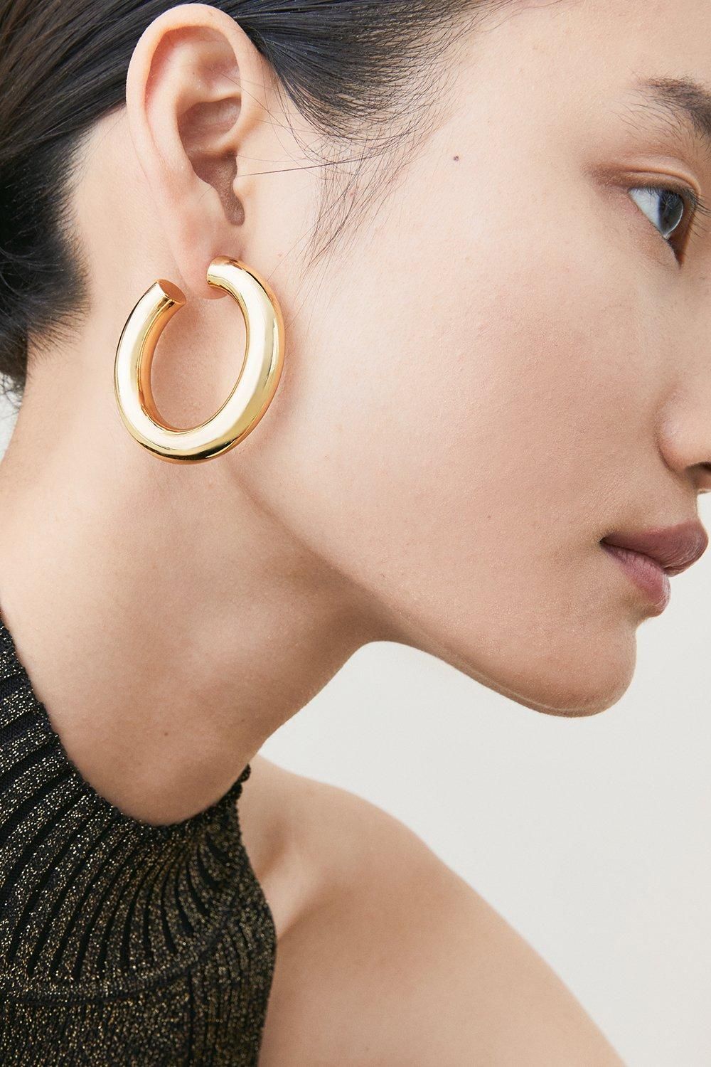 Gold Plated Timeless Hoop Earrings | Karen Millen UK + IE + DE + NL