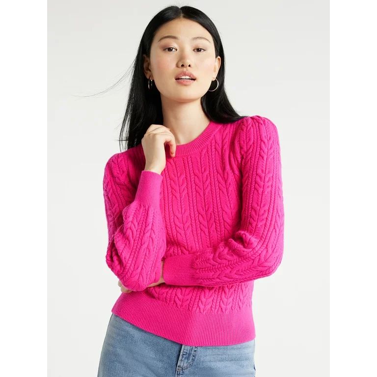 Scoop Women’s Cable Knit Crewneck Sweater, Sizes XS-XXL | Walmart (US)