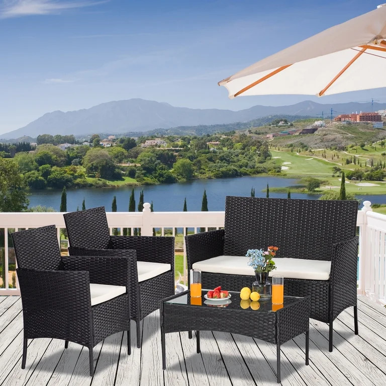 Patio Furniture for Backyard, 4-Piece Wicker Rattan Patio Furniture, Garden Lawn Pool Backyard Ou... | Walmart (US)