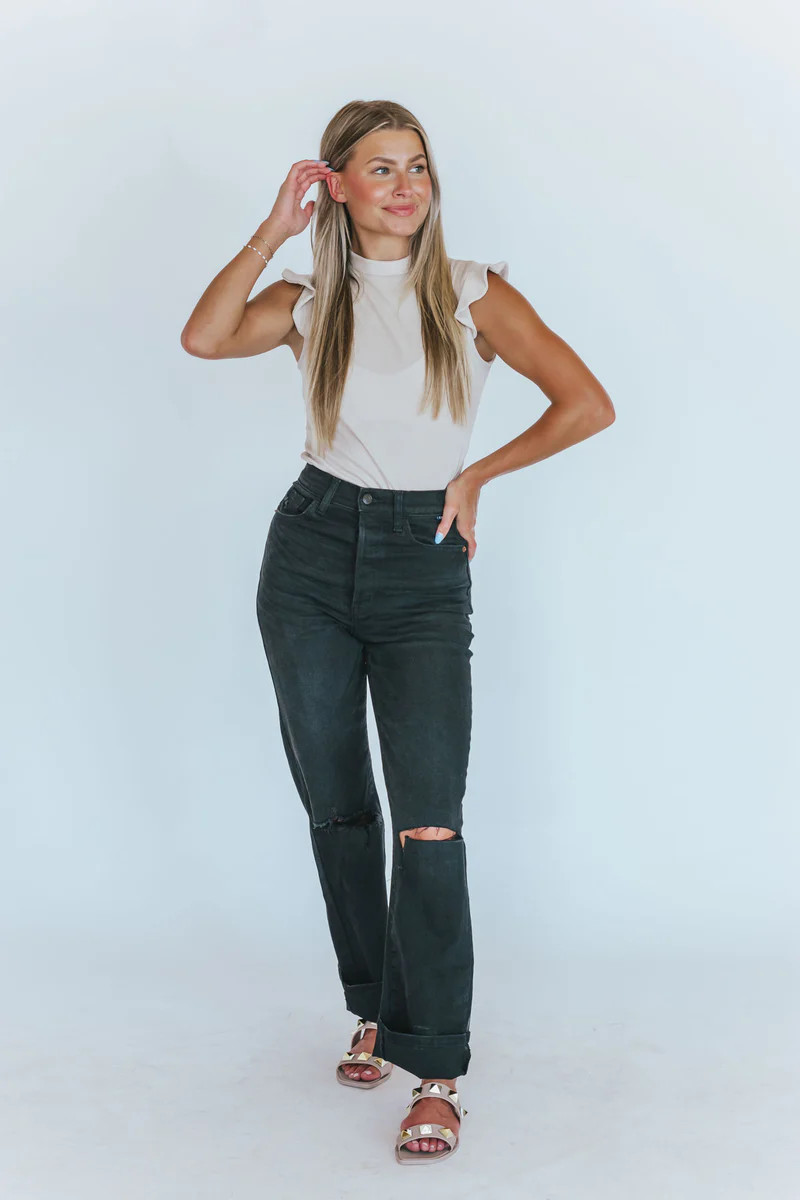 Effortless Basic Sand Ruffle Sleeve Bodysuit | Apricot Lane Boutique