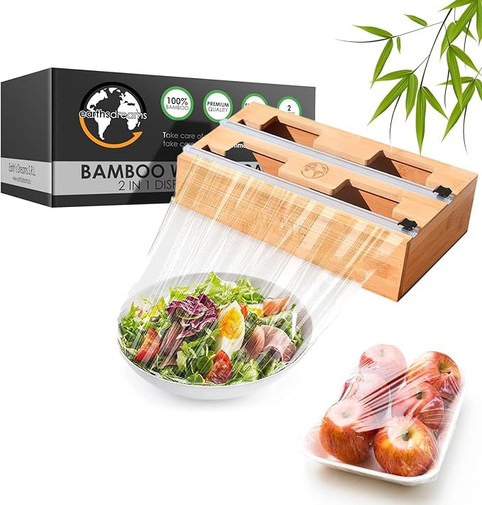 Earth's Dreams 2-in-1 Bamboo Plastic Wrap Dispenser With Cutter Organization - 13in Kitchen Drawe... | Amazon (US)