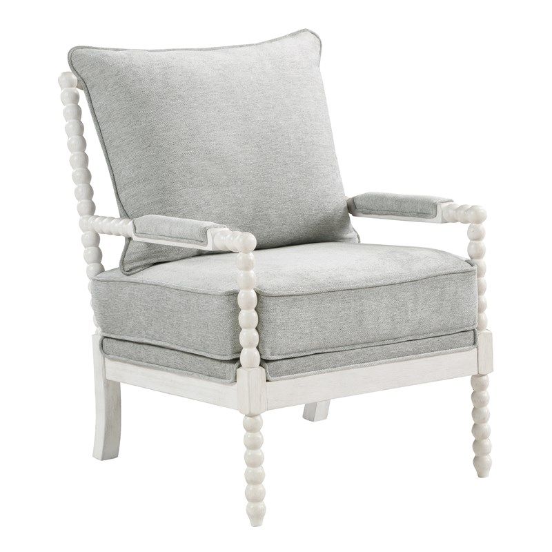 Kaylee Spindle Chair in Smoke Gray Fabric with White Frame | Homesquare