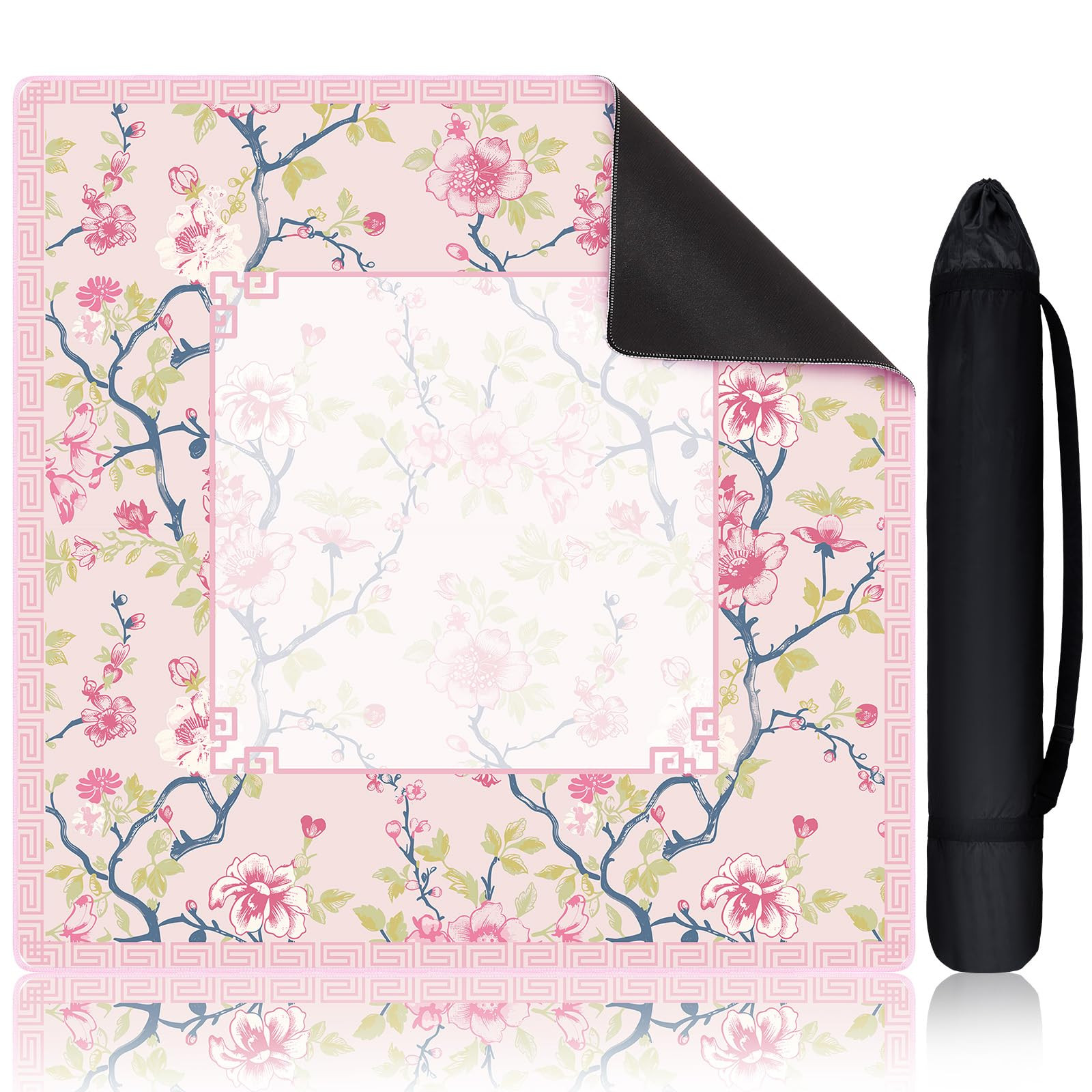 Chinoiserie Mahjong Mat with 1 Carrying Bag 31.5 x 31.5 Pink and White Rubber Anti Slip and Noise... | Amazon (US)