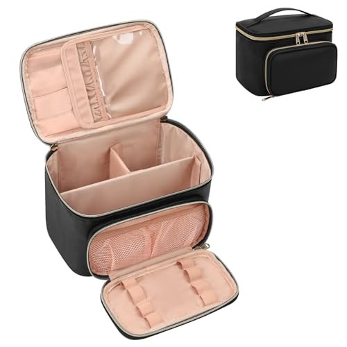 OCHEAL Makeup Bag, Multifunctional Make Up Bags with Zipper Pouch Cute Makeup Bag Organizer for Women Girls Large Cosmetics Toiletry Brushes Storage Makeup Case with Divider-Black | Amazon (US)