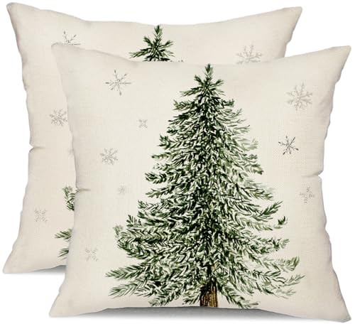 DFXSZ Christmas Pillow Covers 18x18 Inch Set of 2 Green Christmas Tree with Cedar Snowflake Decorative White Throw Pillows Winter Christmas Decor for Home Couch ST-021A18 | Amazon (US)