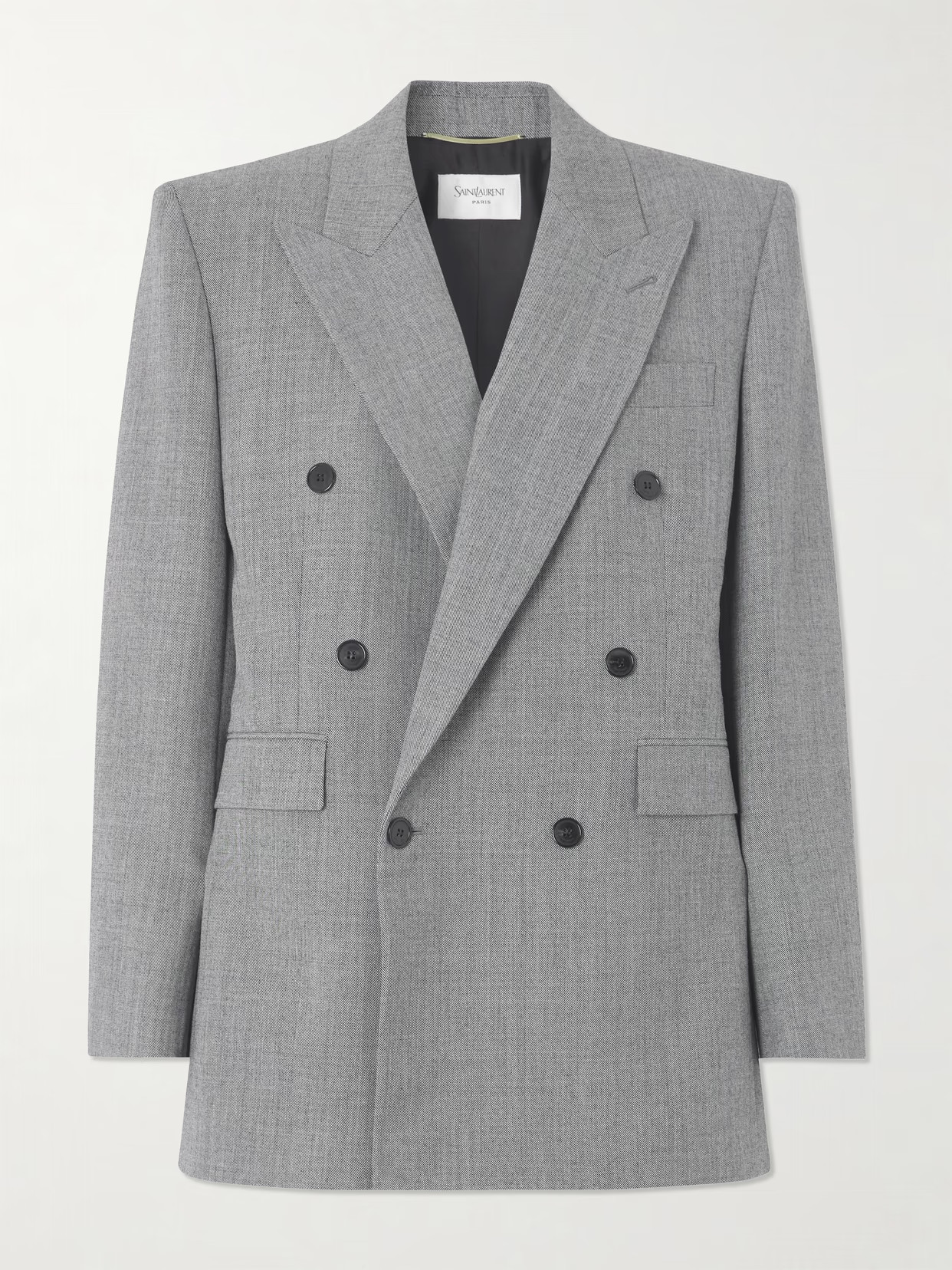 SAINT LAURENT - Double-breasted Wool-twill Blazer - Gray | NET-A-PORTER (US)