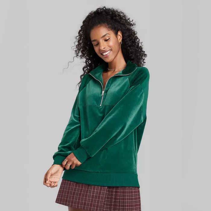 Women's Quarter Zip Velour Tunic Sweatshirt - Wild Fable™ | Target