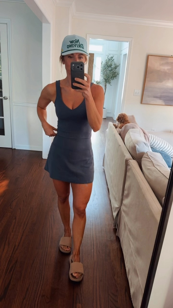 Love this color! 
Size 6 in align tank top and skirt