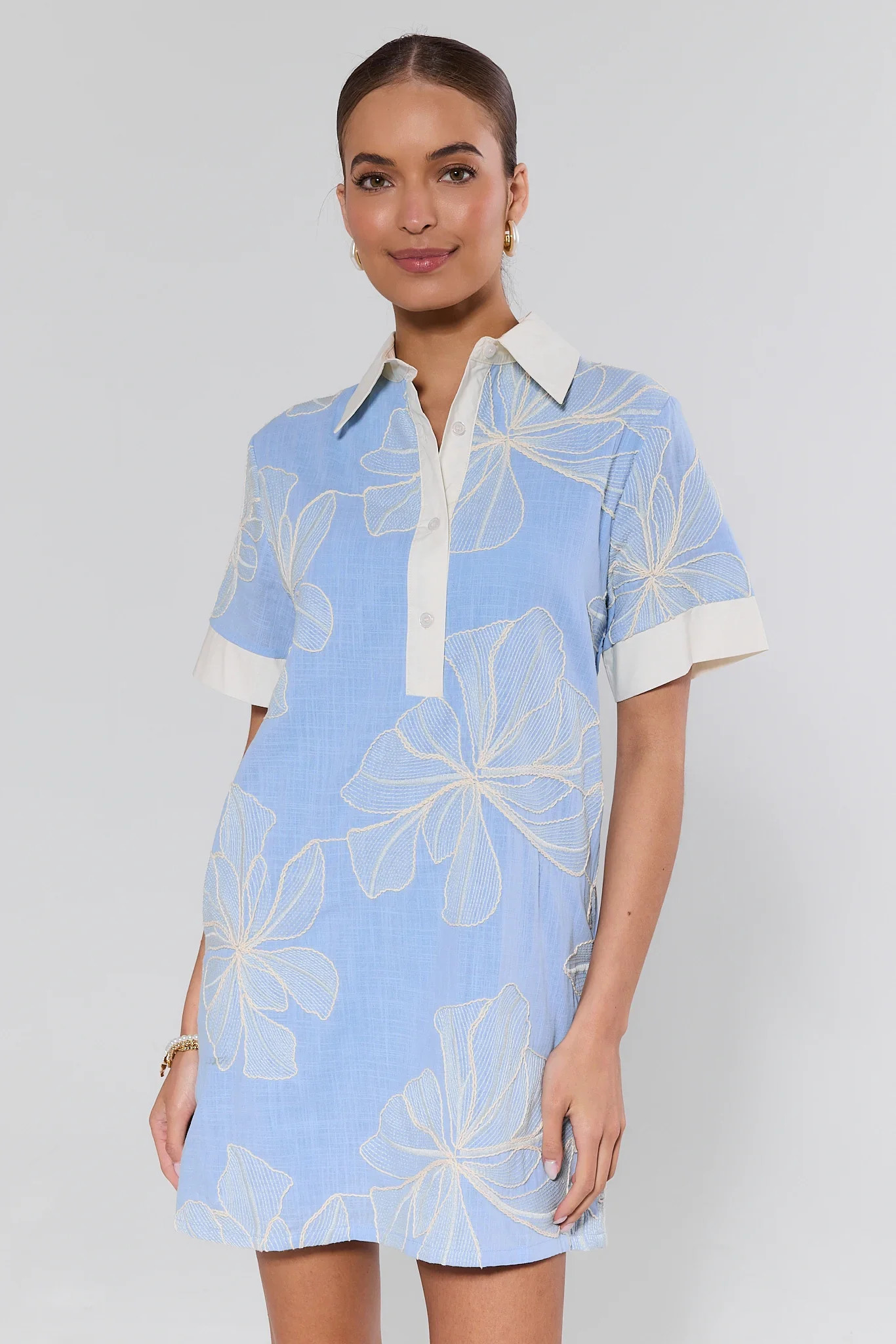 Angie Blue Embroidered Short Dress | Avara