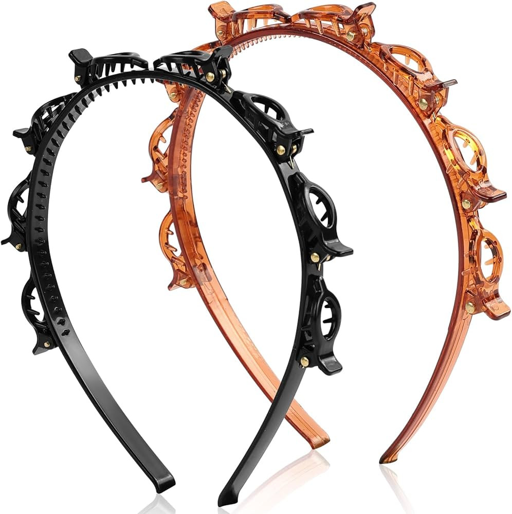 2 Pcs Braided Bangs Headband with Teeth, Professional Weaving Clip & Invisible Fringe Styling Too... | Amazon (US)