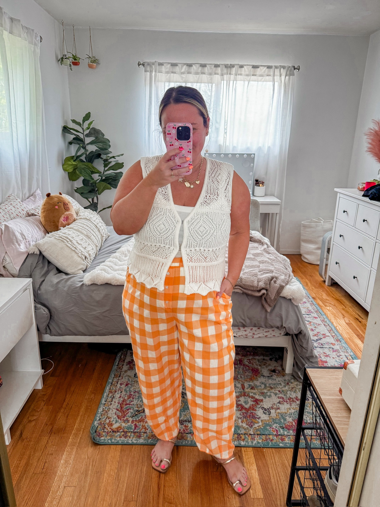 Love this pop of orange for the spring and summer! Wearing a size MEDIUM in the pants, size LARGE in the crochet top, and XL in the tank underneath! summer style, casual summer outfit, midsize fashion, trendy fashion, Anthropologie outfit idea, Target style

#LTKStyleTip #LTKSeasonal #LTKMidsize