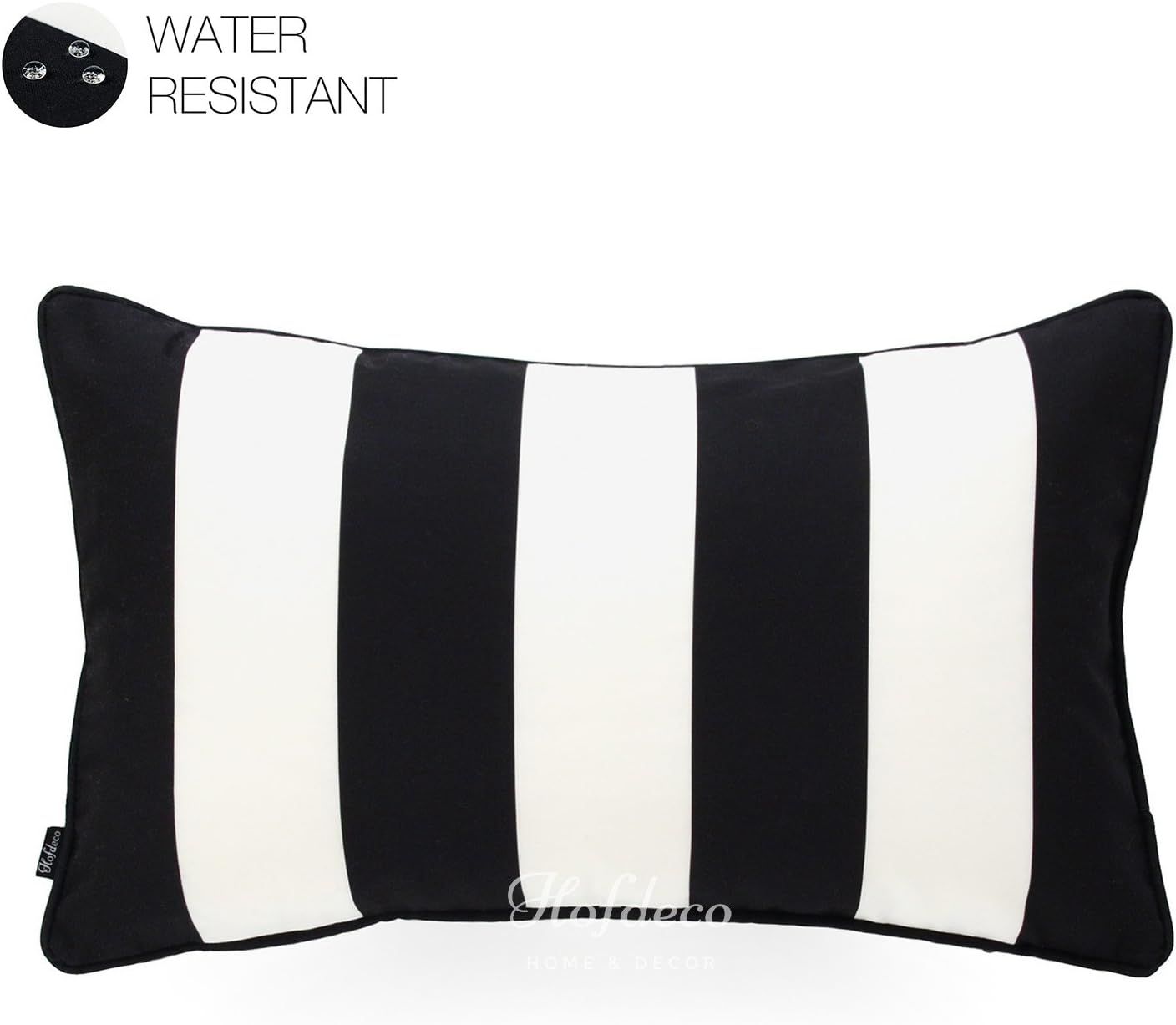 Decorative Lumbar Pillow Cover ONLY Indoor Outdoor Water Resistant Canvas Modern Black Stripes 12... | Amazon (US)
