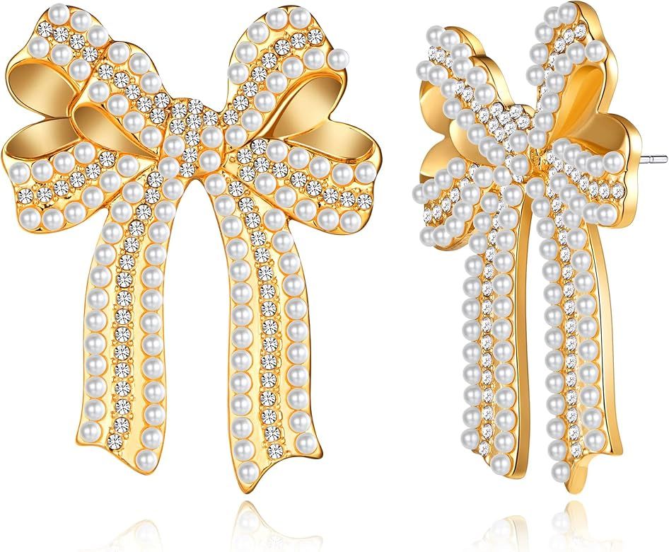 Christmas Bow Earrings for Women, Red and Beige | Amazon (US)