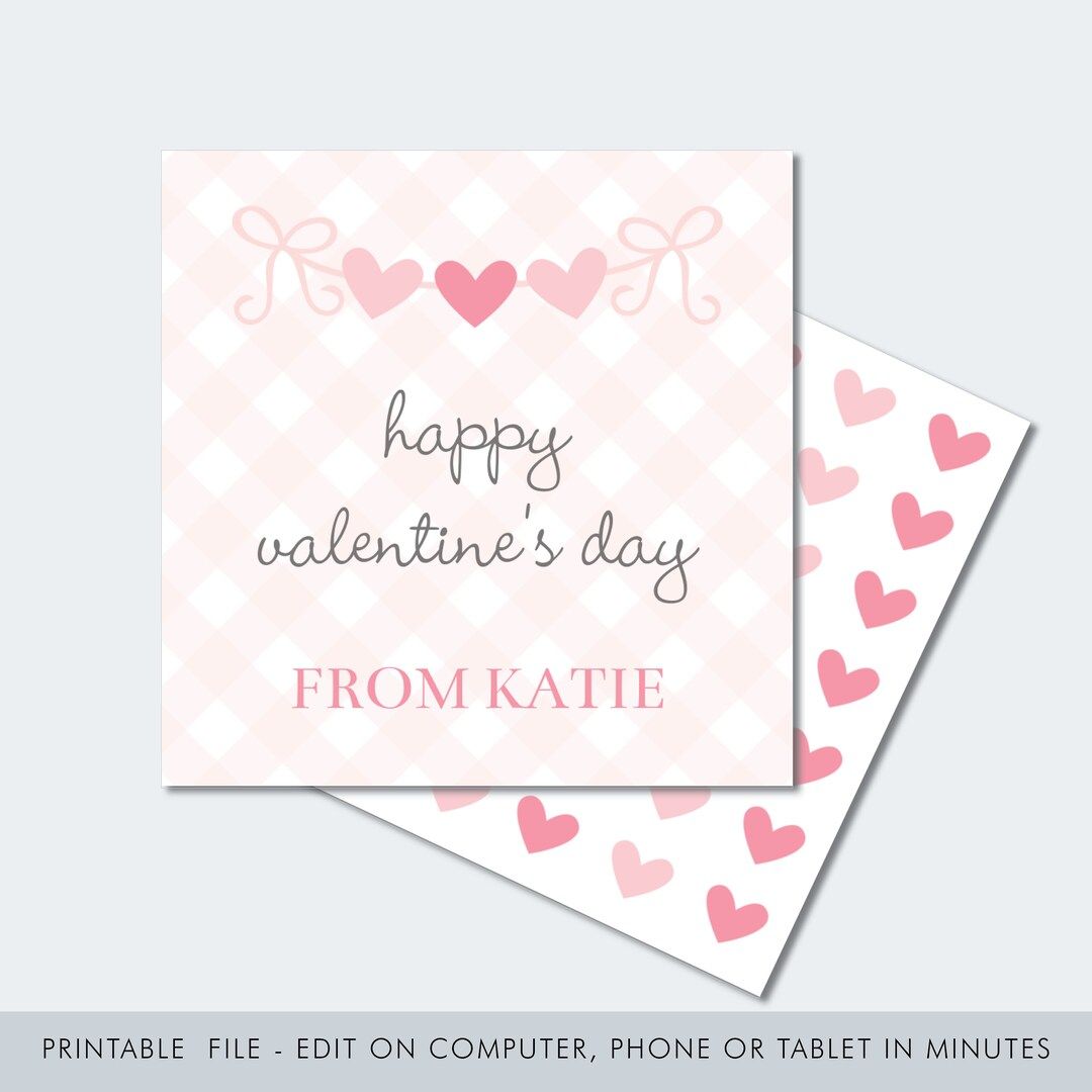 Printable Gingham String of Hearts Valentine Printable / School Valentine / Classroom Valentine /... | Etsy (US)