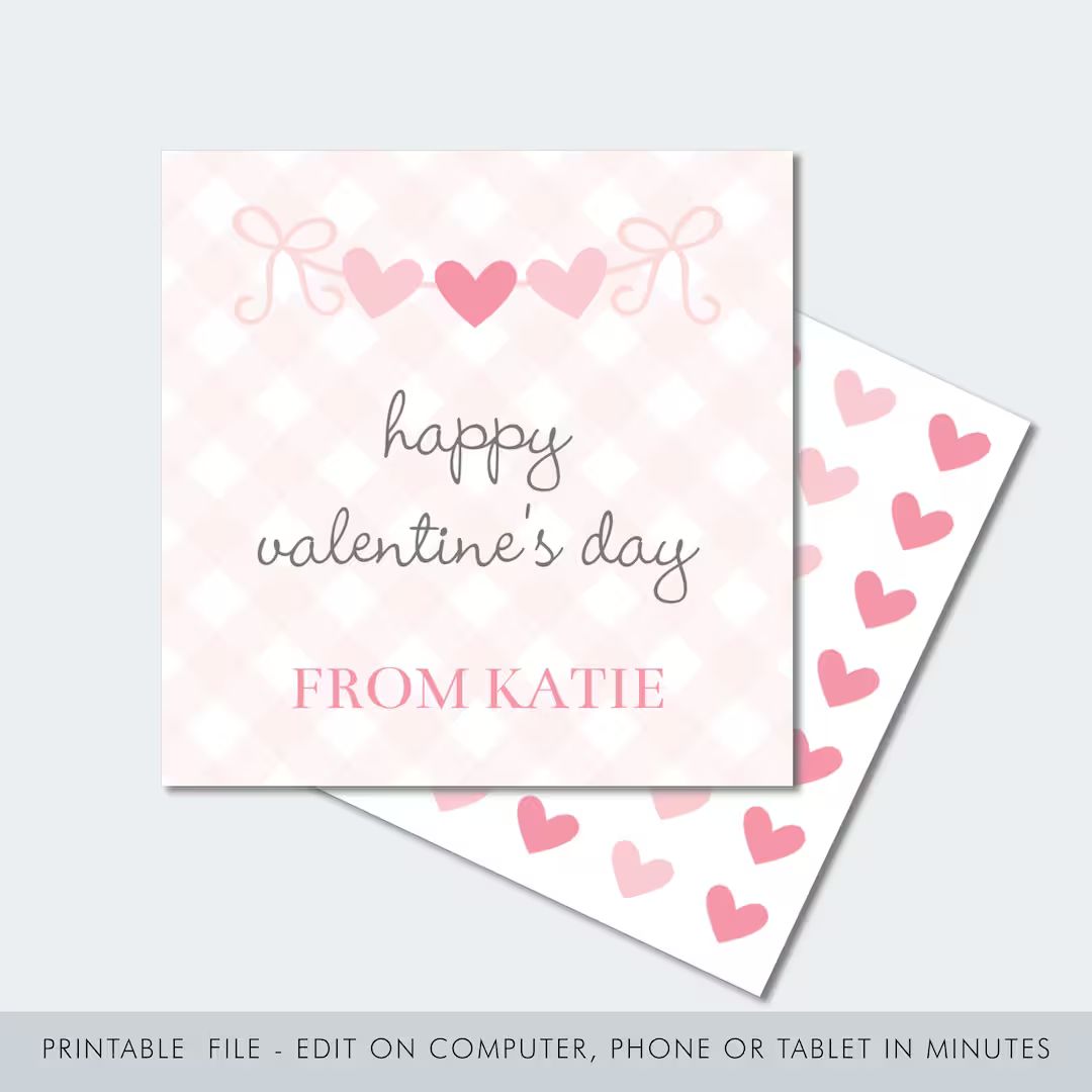 Printable Gingham String of Hearts Valentine Printable / School Valentine / Classroom Valentine /... | Etsy (US)