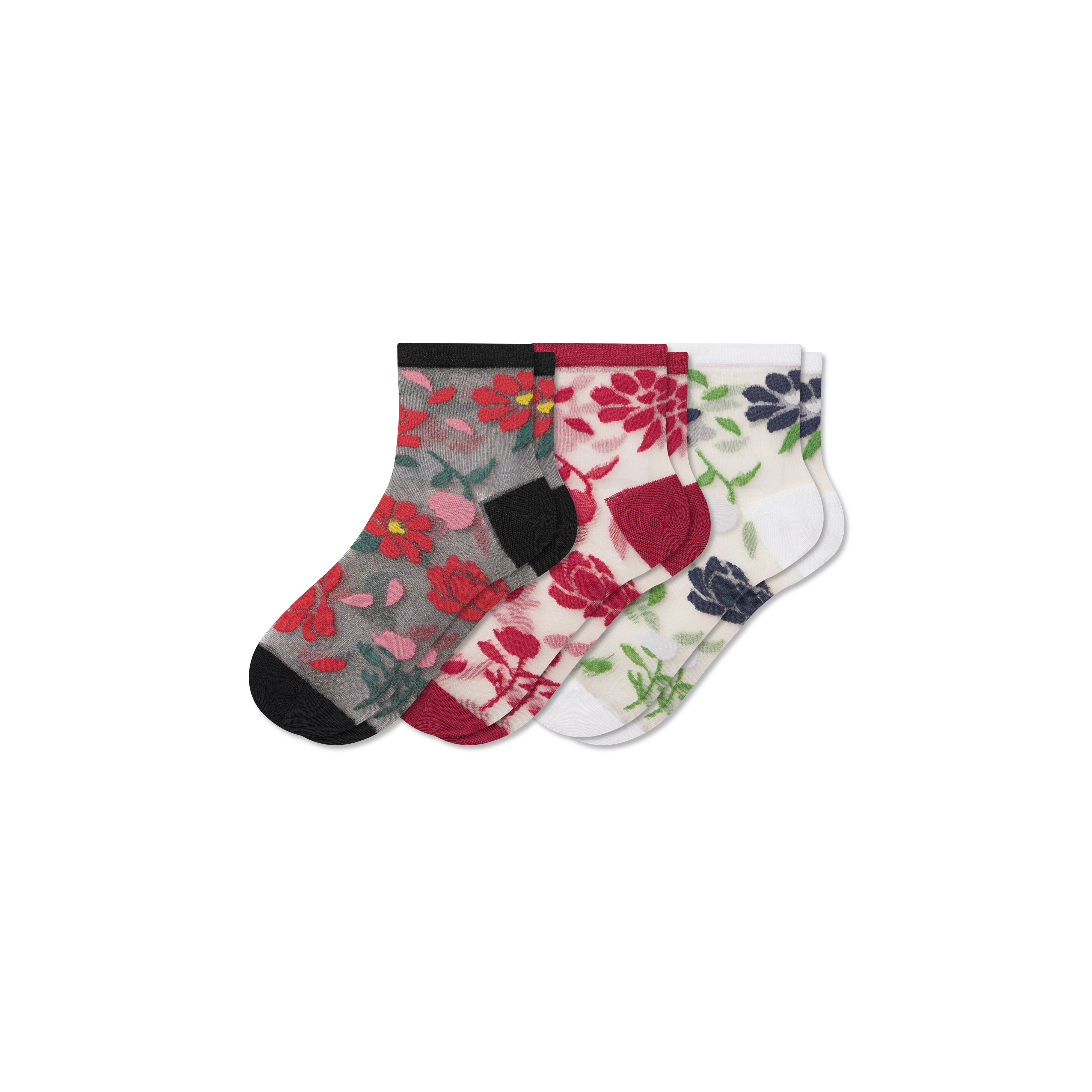 Women's Sheer Quarter Sock 3-Pack - Pomegranate Mix - Large - Cotton Blend - Bombas | Bombas