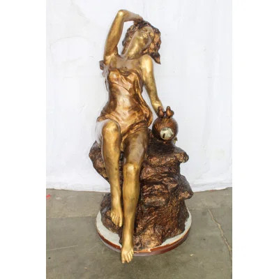Nifao Collection Bronze Outdoor Fountain of a Woman Relaxing on Rocks 49" x 39" x 50"H | Wayfair North America