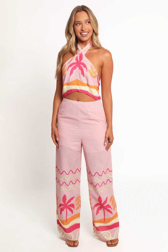 Aryn Halterneck Jumpsuit - Pink Palm | Petal & Pup (US)