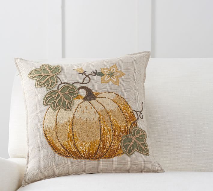 Plaid Pumpkin Applique Pillow Cover | Pottery Barn (US)