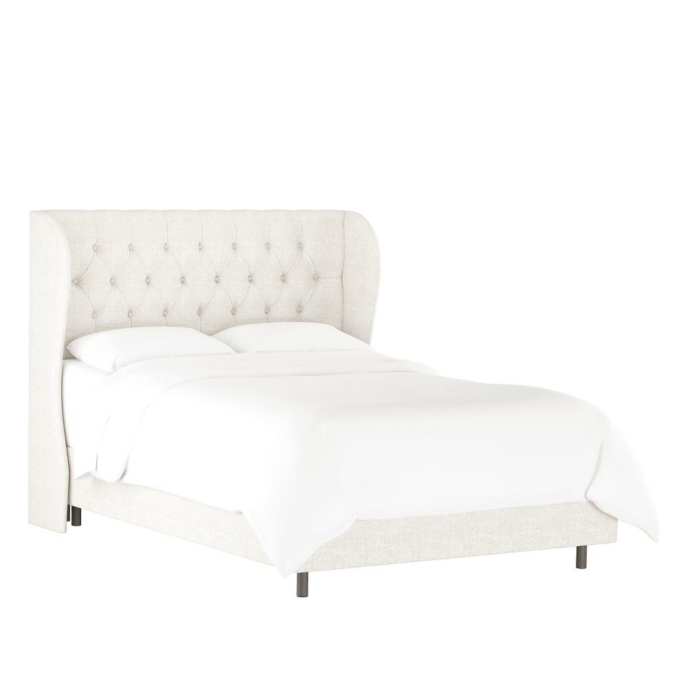 Queen Tufted Wingback Bed Off White Linen - Threshold | Target