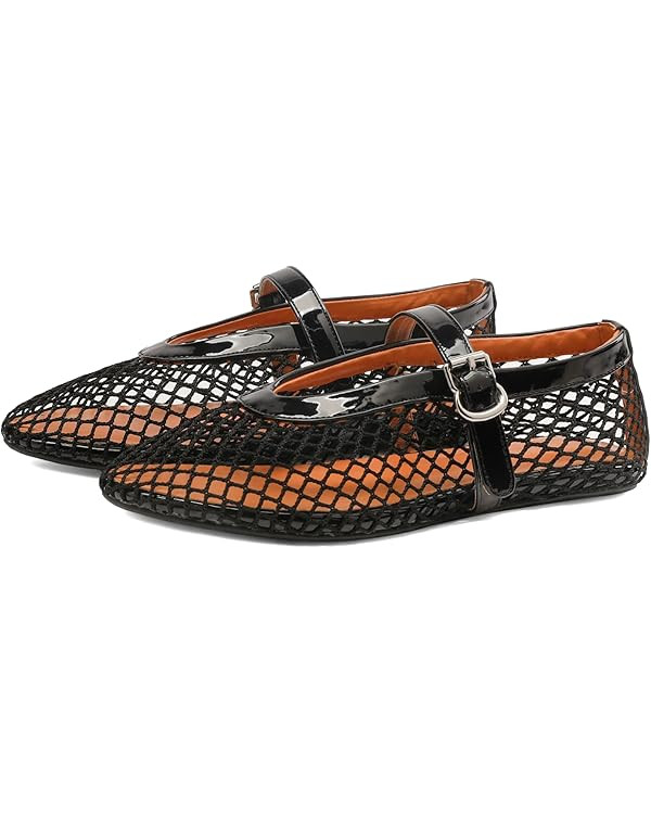 Women Mesh Ballet Flats Comfortable Round Toe Mary Jane Casual Ballerina Shoes | Amazon (US)