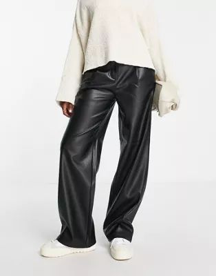 River Island faux leather wide leg pants in black | ASOS (Global)